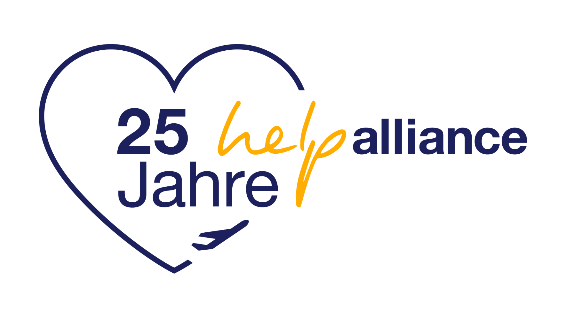 25 Jahre Help Alliance Logo mit Herz und Flugzeug-Symbol